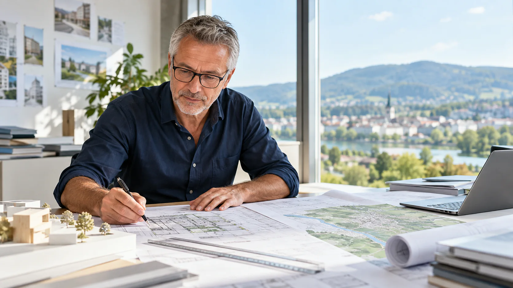 Erfahrener Projektleiter plant Termine mit Objektunterlagen